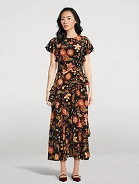 Amaia Ruffled Silk Midi Dress Floral Print
