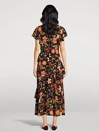 Amaia Ruffled Silk Midi Dress Floral Print