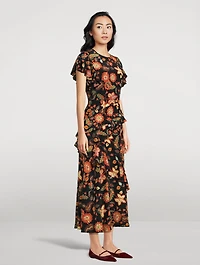 Amaia Ruffled Silk Midi Dress Floral Print
