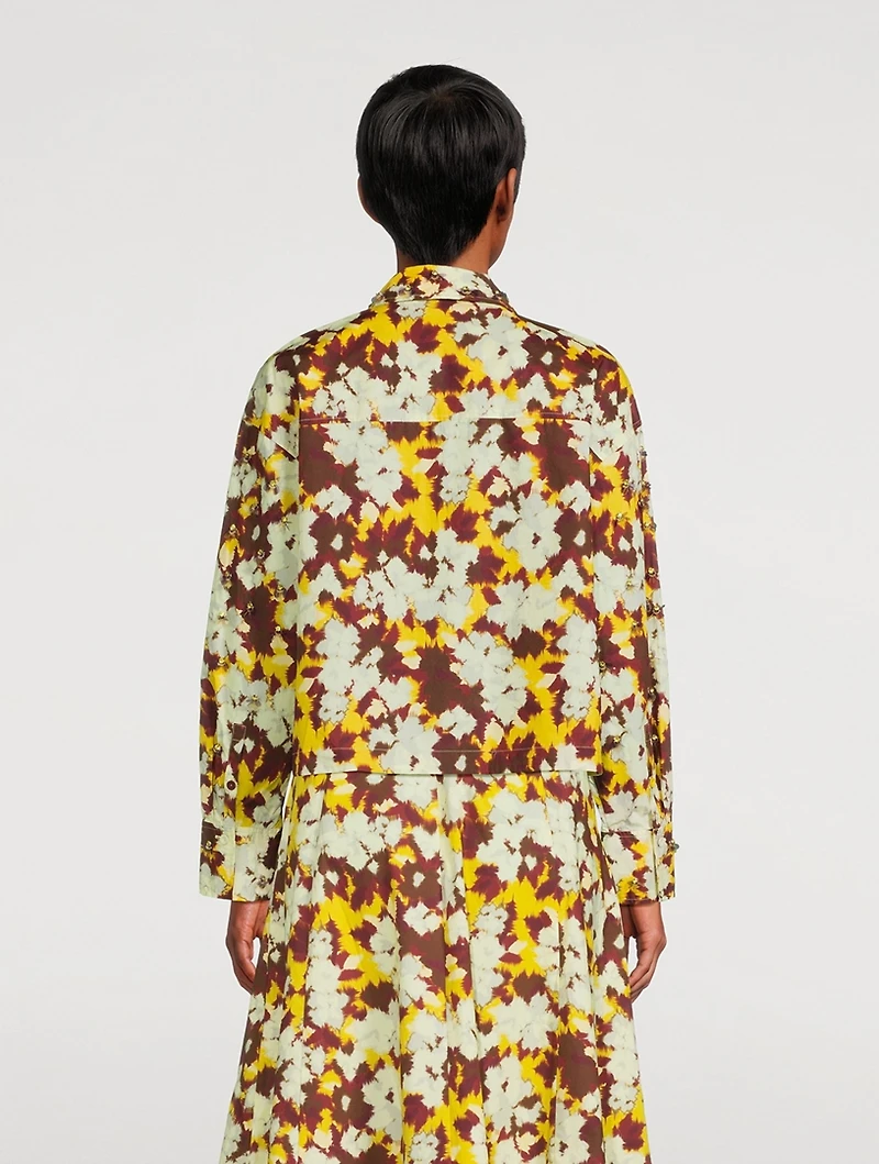 Aria Embellished Cotton Shirt Blurred Floral Print