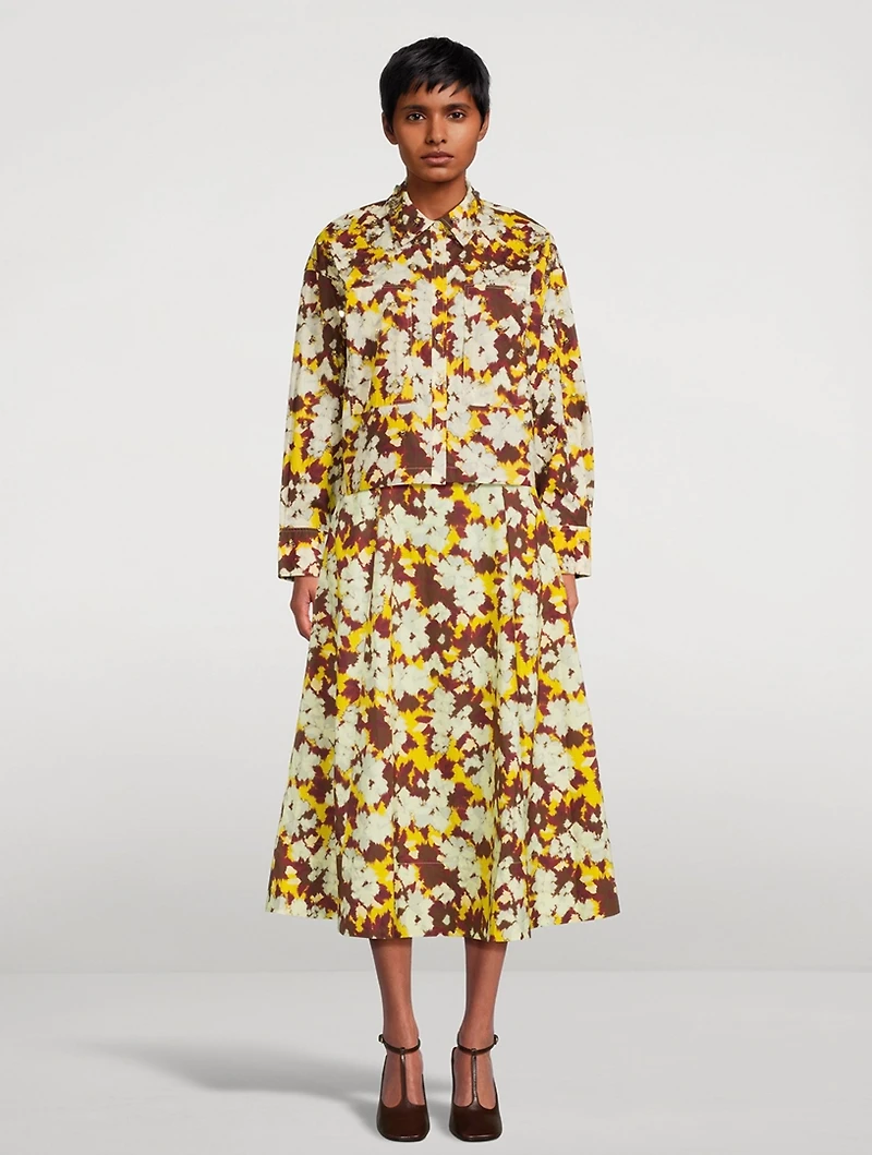 Aria Embellished Cotton Shirt Blurred Floral Print