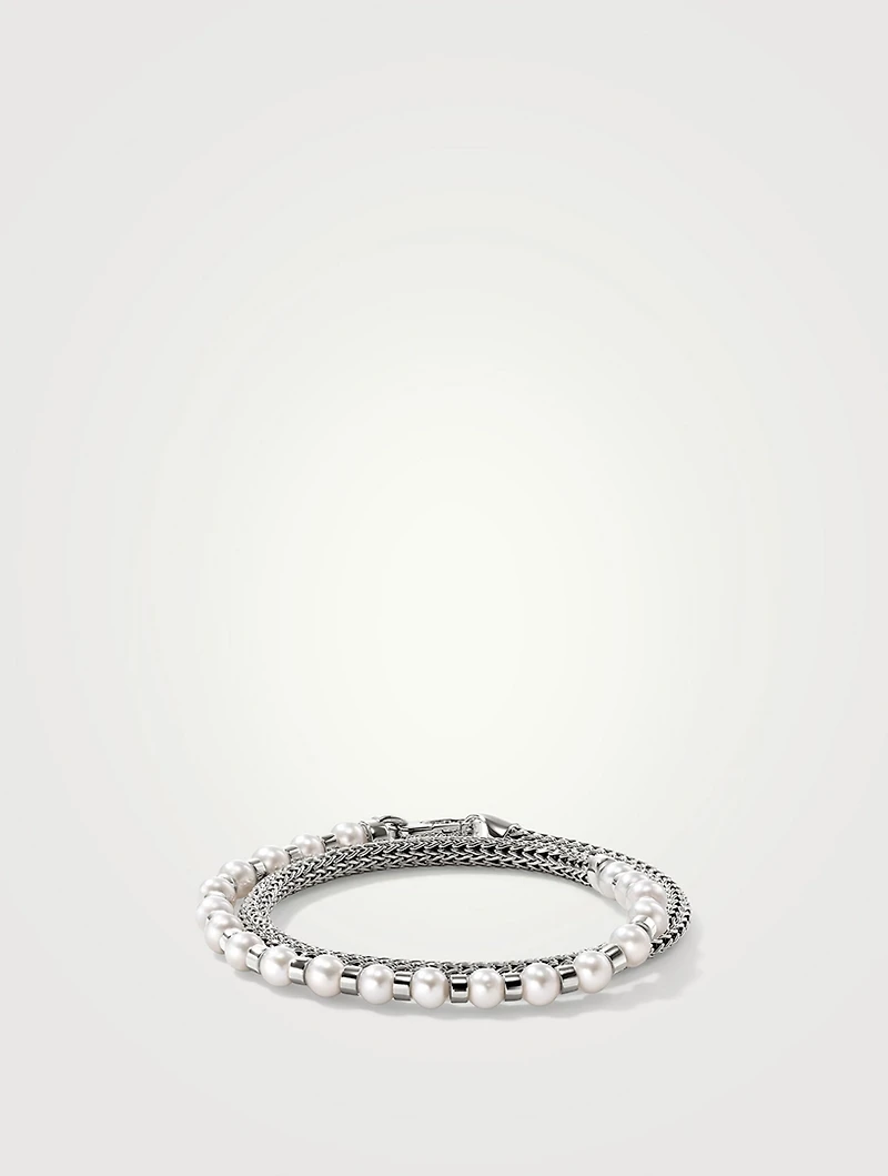 JH Essentials Silver Pearl 5mm Extra Small Chain Double Wrap Bracelet