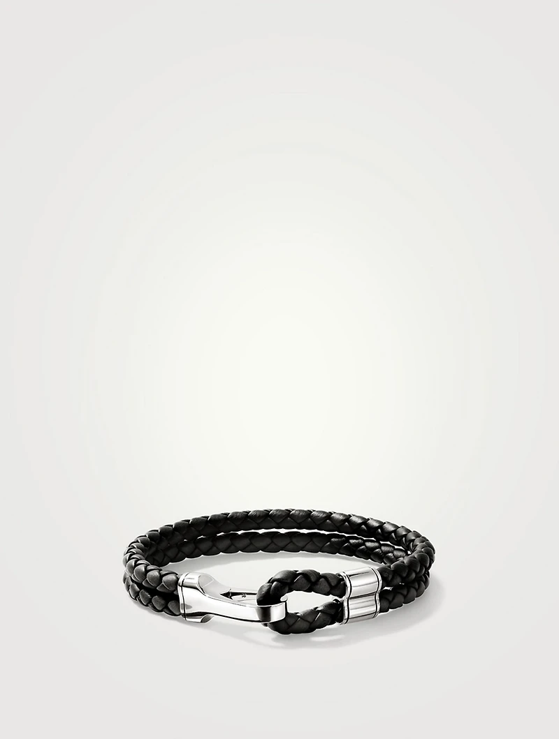 Braided Leather And Silver Hook Clasp Bracelet