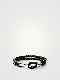 Braided Leather And Silver Hook Clasp Bracelet