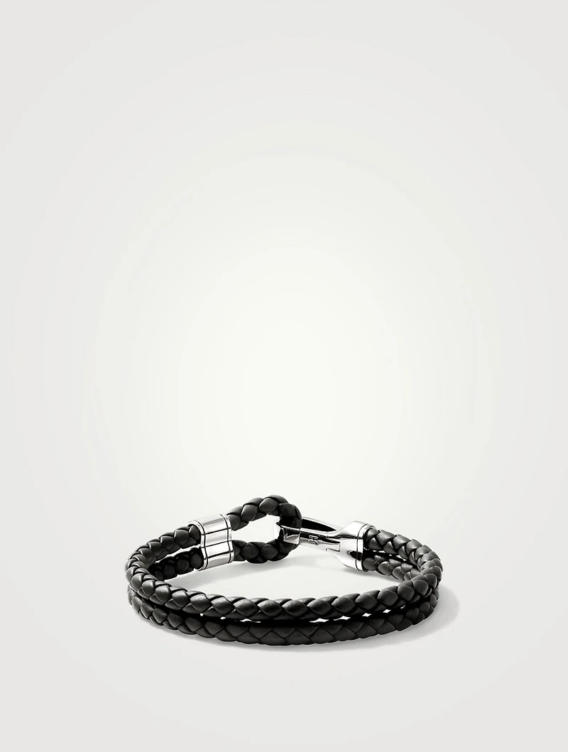 Braided Leather And Silver Hook Clasp Bracelet