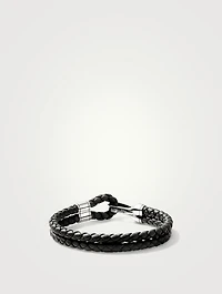 Braided Leather And Silver Hook Clasp Bracelet