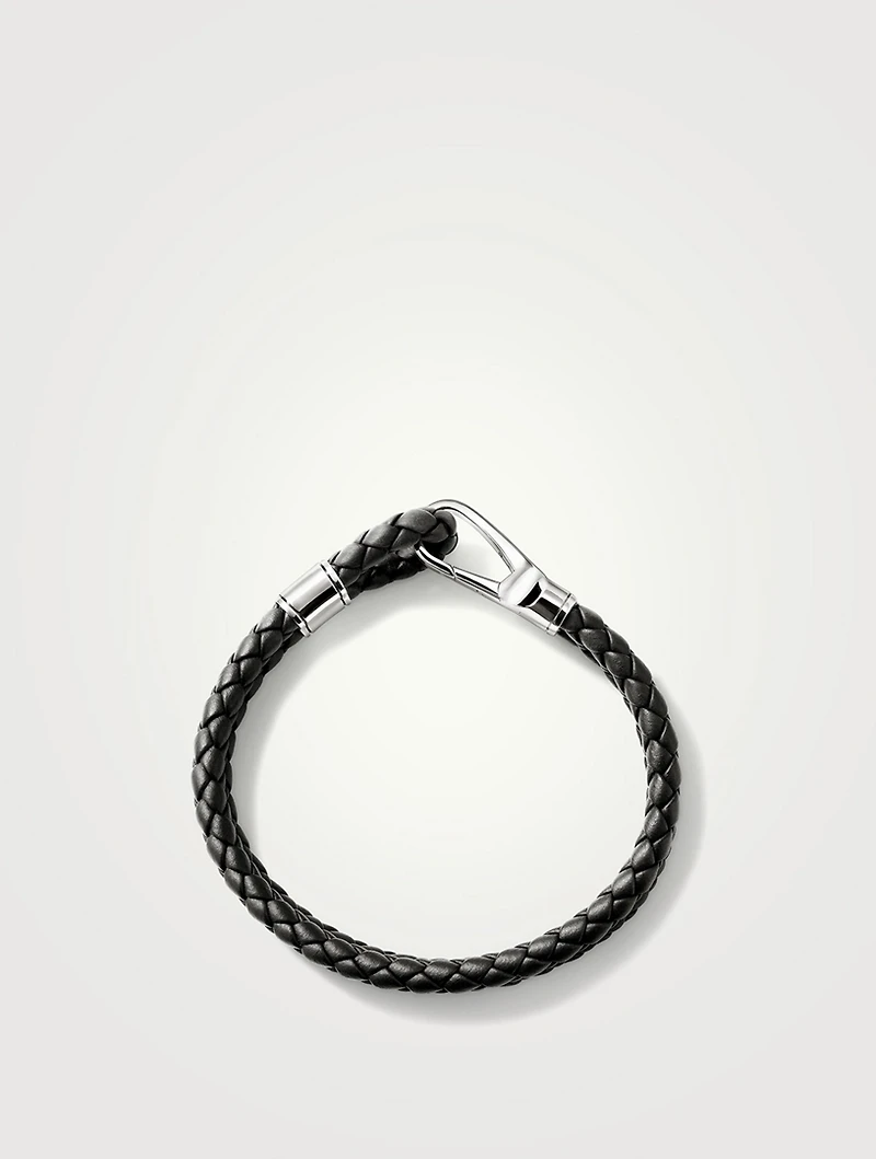 Braided Leather And Silver Hook Clasp Bracelet