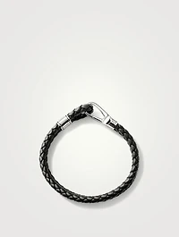 Braided Leather And Silver Hook Clasp Bracelet