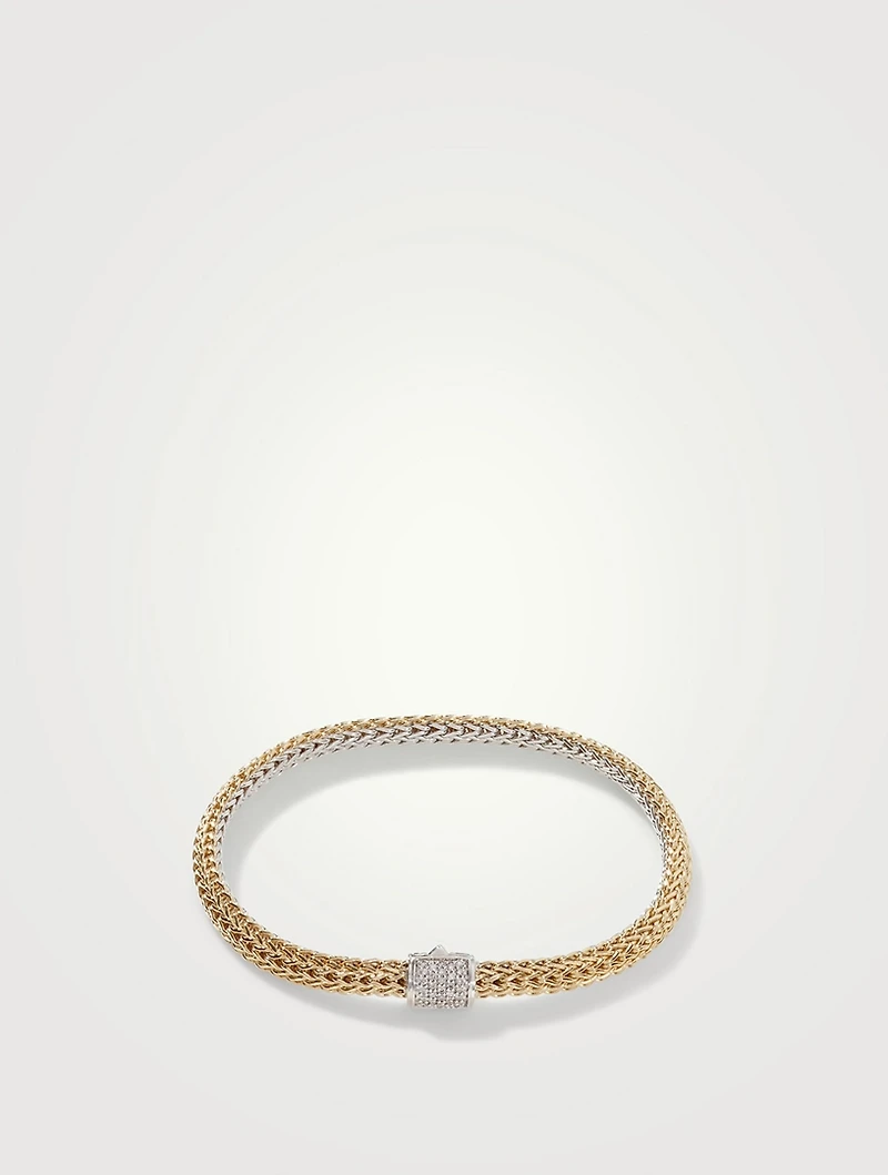 Icon 5mm Gold And Sterling Silver Reversible Bracelet With Diamonds