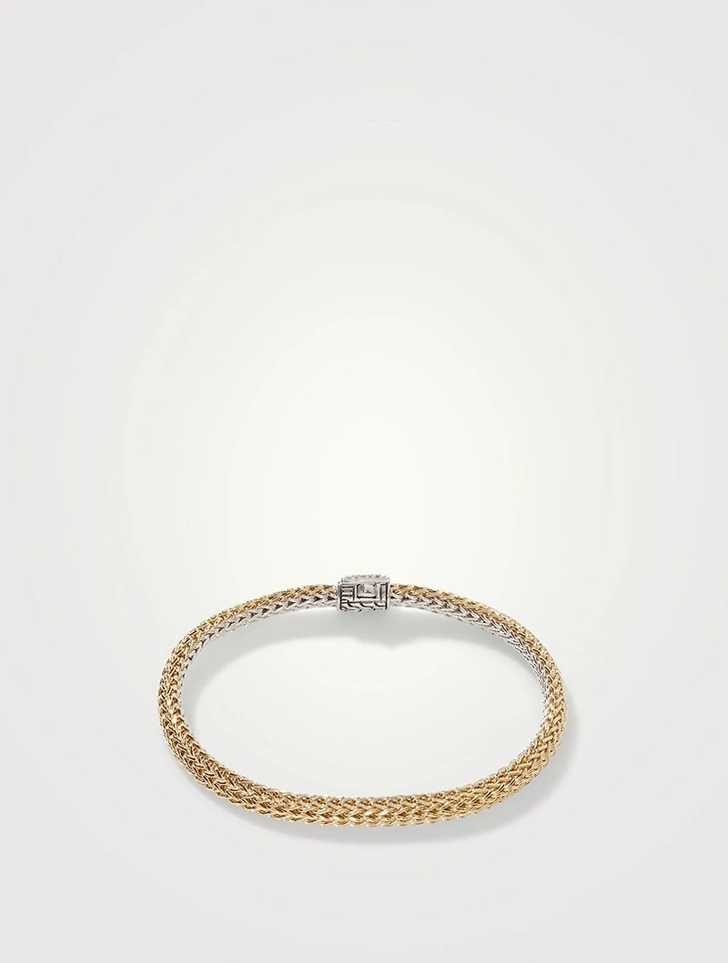 Icon 5mm Gold And Sterling Silver Reversible Bracelet With Diamonds