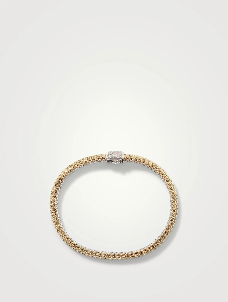 Icon 5mm Gold And Sterling Silver Reversible Bracelet With Diamonds