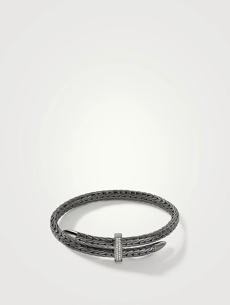 Spear Silver Bypass Flex Cuff Bracelet With Black Rhodium And Pavé Diamonds