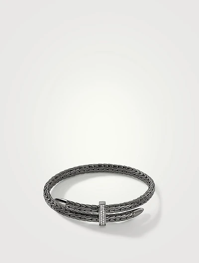 Spear Silver Bypass Flex Cuff Bracelet With Black Rhodium And Pavé Diamonds