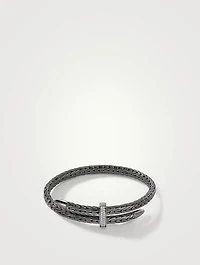 Spear Silver Bypass Flex Cuff Bracelet With Black Rhodium And Pavé Diamonds