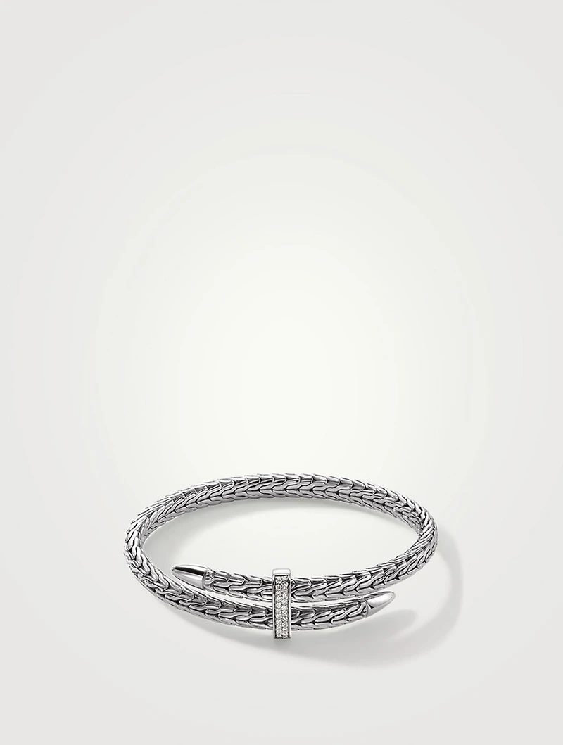 Spear Silver Bypass Flex Cuff Bracelet With Pavé Diamonds