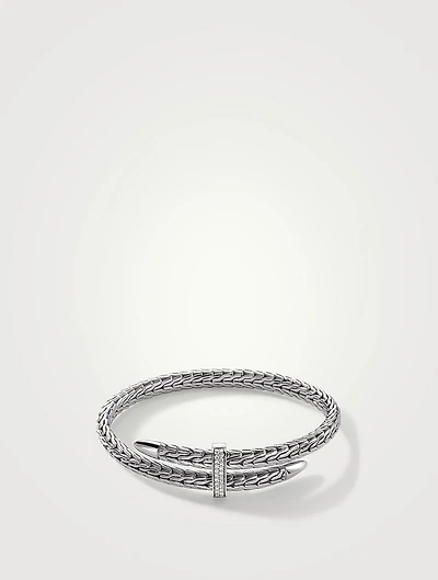 Spear Silver Bypass Flex Cuff Bracelet With Pavé Diamonds