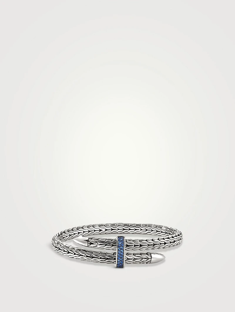 Spear Silver Bypass 5.5mm Flex Cuff With Blue Sapphire