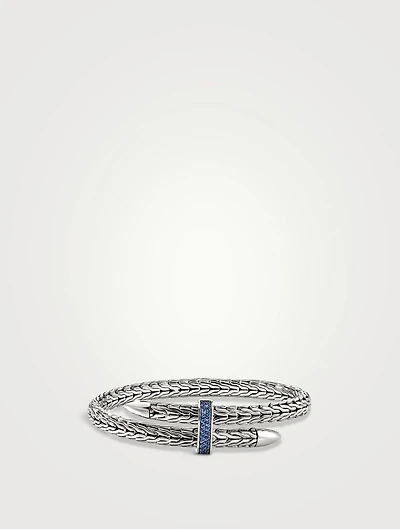 Spear Silver Bypass 5.5mm Flex Cuff With Blue Sapphire