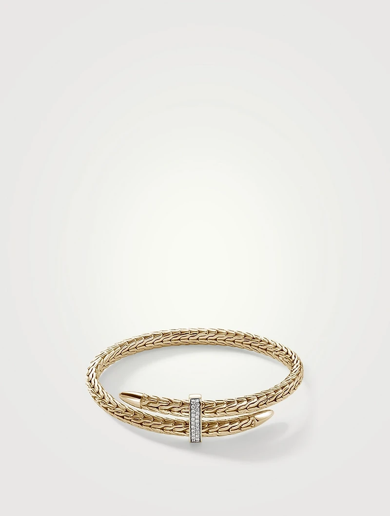 Spear 14K Gold Bypass Flex Cuff Bracelet With Pavé Diamonds