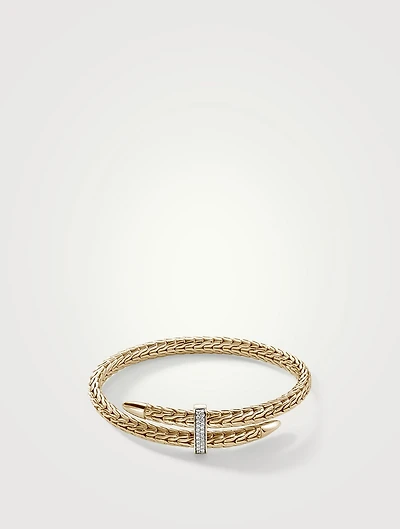 Spear 14K Gold Bypass Flex Cuff Bracelet With Pavé Diamonds