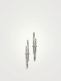Spear Silver Hoop Earrings With Pavé Diamonds