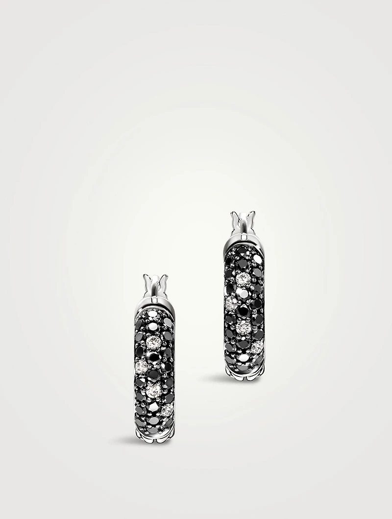 JH Essentials Silver Hoop Earrings With Black And White Diamonds