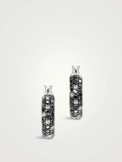 JH Essentials Silver Hoop Earrings With Black And White Diamonds