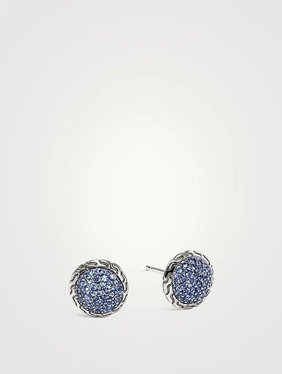 JH Essentials Silver 10mm Stud Earrings With Blue Sapphire
