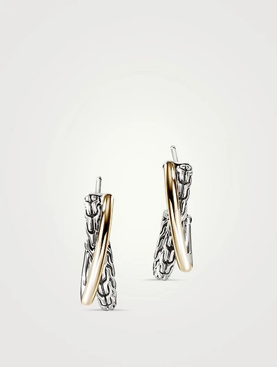 JH Essentials 14K Gold And Silver Crossover Earrings