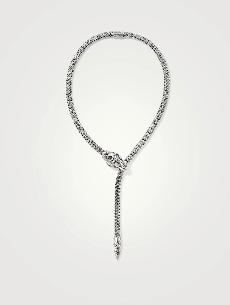 Naga Silver Medium Chain Necklace With Pavé Diamonds And Blue Sapphire Eyes