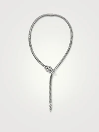Naga Silver Medium Chain Necklace With Pavé Diamonds And Blue Sapphire Eyes