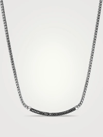 JH Essentials Silver 2.5mm Mini Chain Necklace With Treated Black Sapphire