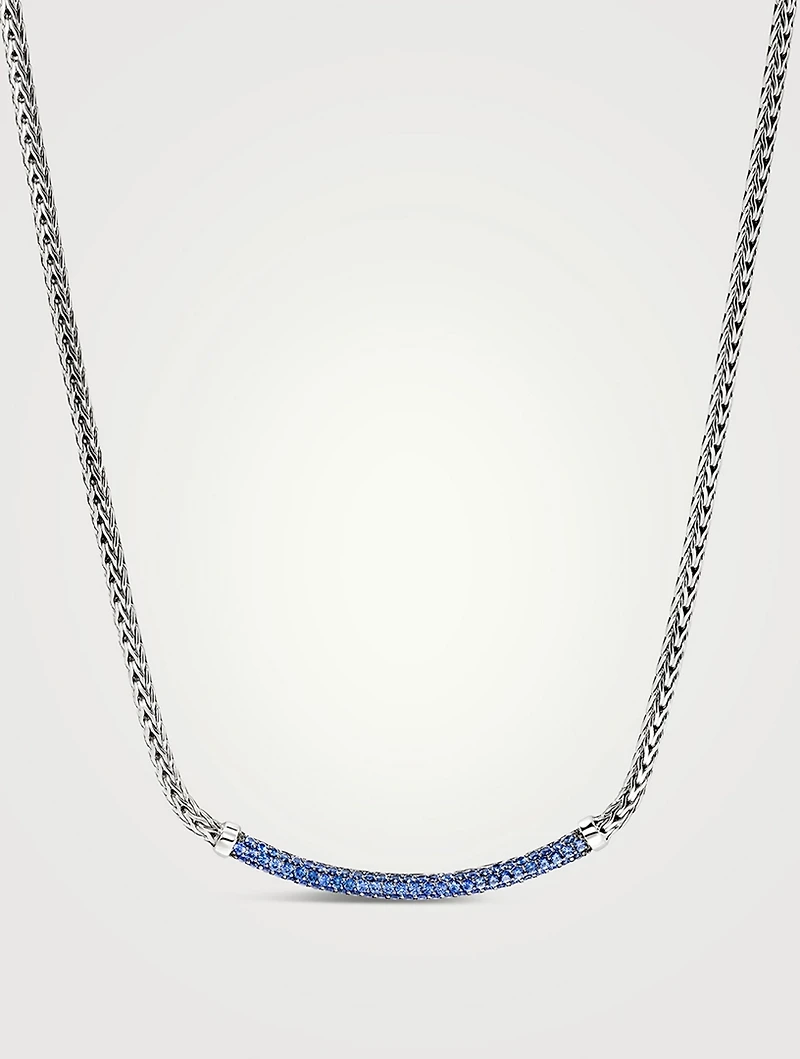 JH Essentials Silver 2.5mm Mini Chain Necklace With Blue Sapphire