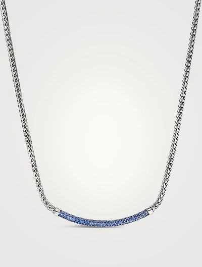 JH Essentials Silver 2.5mm Mini Chain Necklace With Blue Sapphire