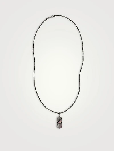 Silver Carved Tag Necklace With Gemstones