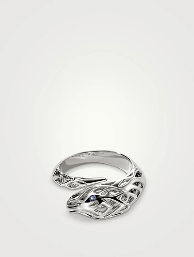 Naga Silver Bypass Ring With Blue Sapphire Eyes