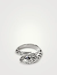 Naga Silver Bypass Ring With Blue Sapphire Eyes