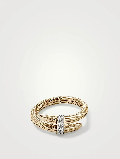 Spear 14K Gold Single Wrap Ring With Pavé Diamonds