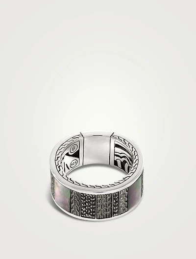 Silver Carved Chain Ring With Gemstones