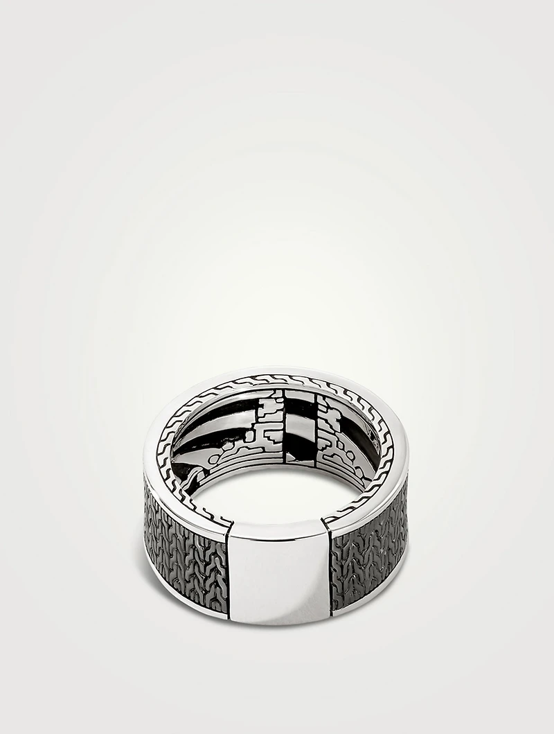 Silver Carved Chain Ring With Gemstones
