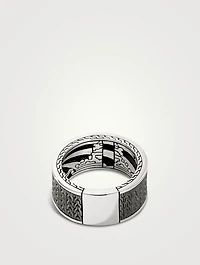 Silver Carved Chain Ring With Gemstones