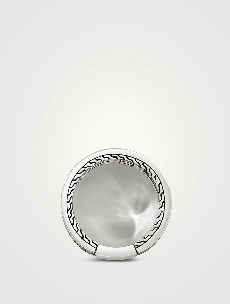 Silver Carved Chain Ring With Gemstones