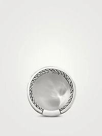 Silver Carved Chain Ring With Gemstones