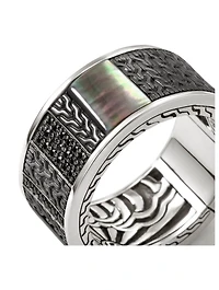 Silver Carved Chain Ring With Gemstones