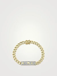 14K Gold Luck Icons ID Bar Bracelet With Diamonds