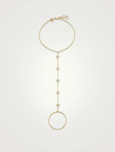 14K Gold Heart Princess Chain Bracelet With Attached Ring And Diamonds