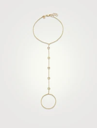14K Gold Heart Princess Chain Bracelet With Attached Ring And Diamonds