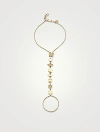 14K Gold Pavé Icons Princess Chain Bracelet With Attached Ring And Diamonds