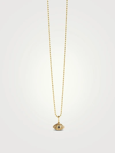 14K Gold Mini Puffy Evil Eye Necklace With Diamonds