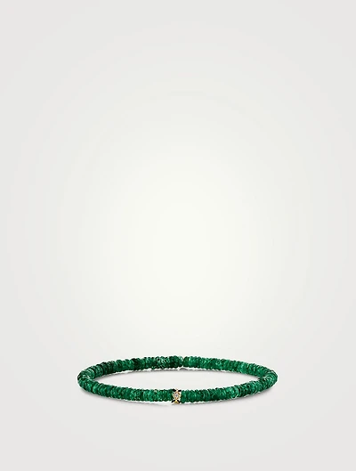 Green Aventurine Beaded Bracelet With 14K Gold Bezel Diamond Eternity Rondelle